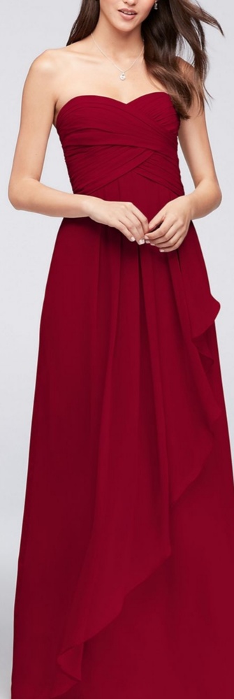 Strapless Crinkle Chiffon Dress With Cascade Skirt